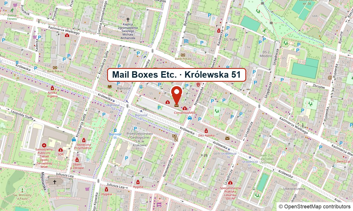 Карта: Mail Boxes Etc., вулиця Królewska 51, Краків